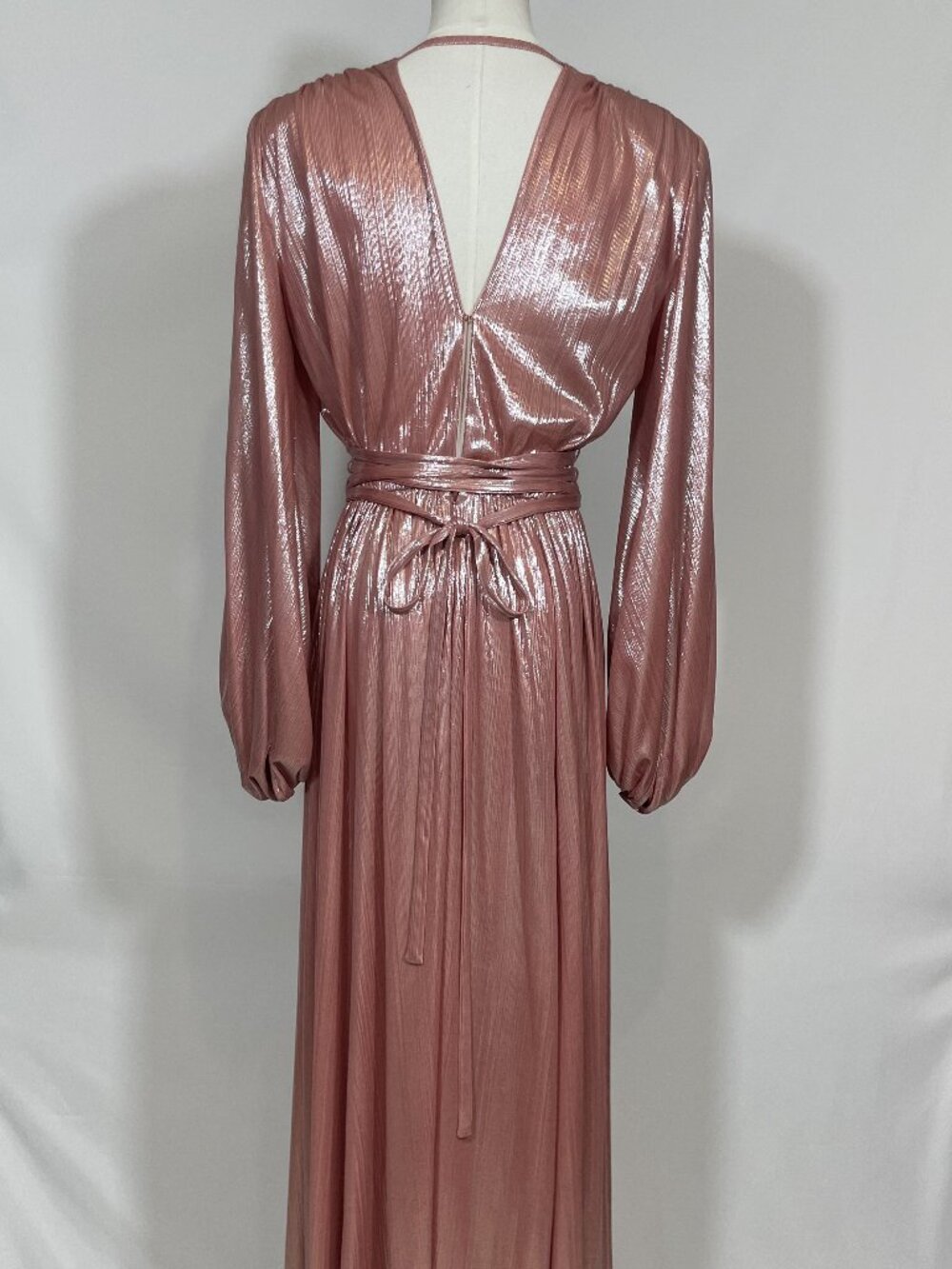 Bronx and Banco Zoe Pink Blush Metallic Lame Maxi Gown Evening Dress Size S - Picture 6 of 10